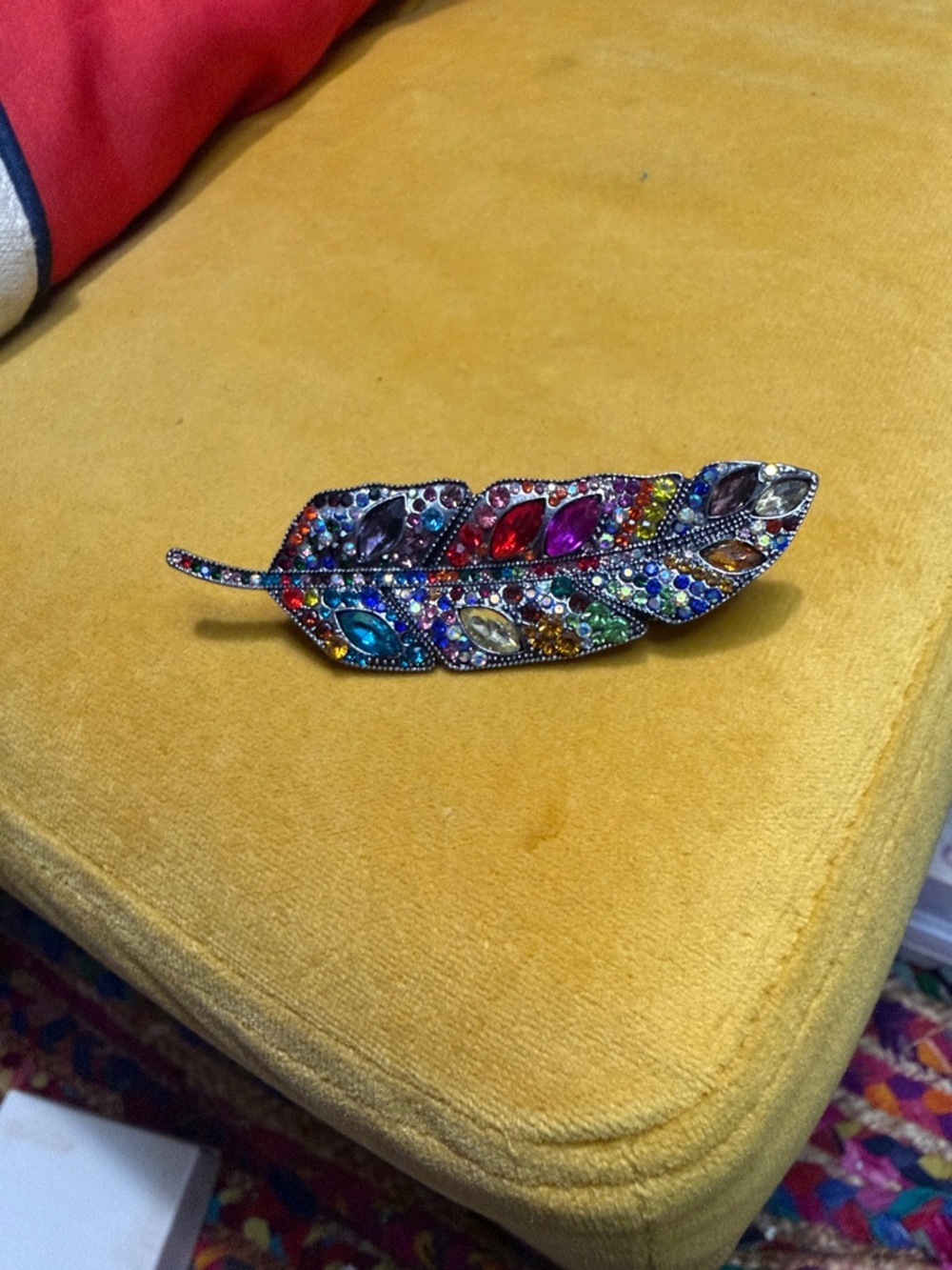 Multicolor Crystal Feather brooches pin